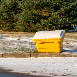 snowy trash container in neighborhood Old Saybrook, CT