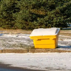 snowy trash container in neighborhood Old Saybrook, CT