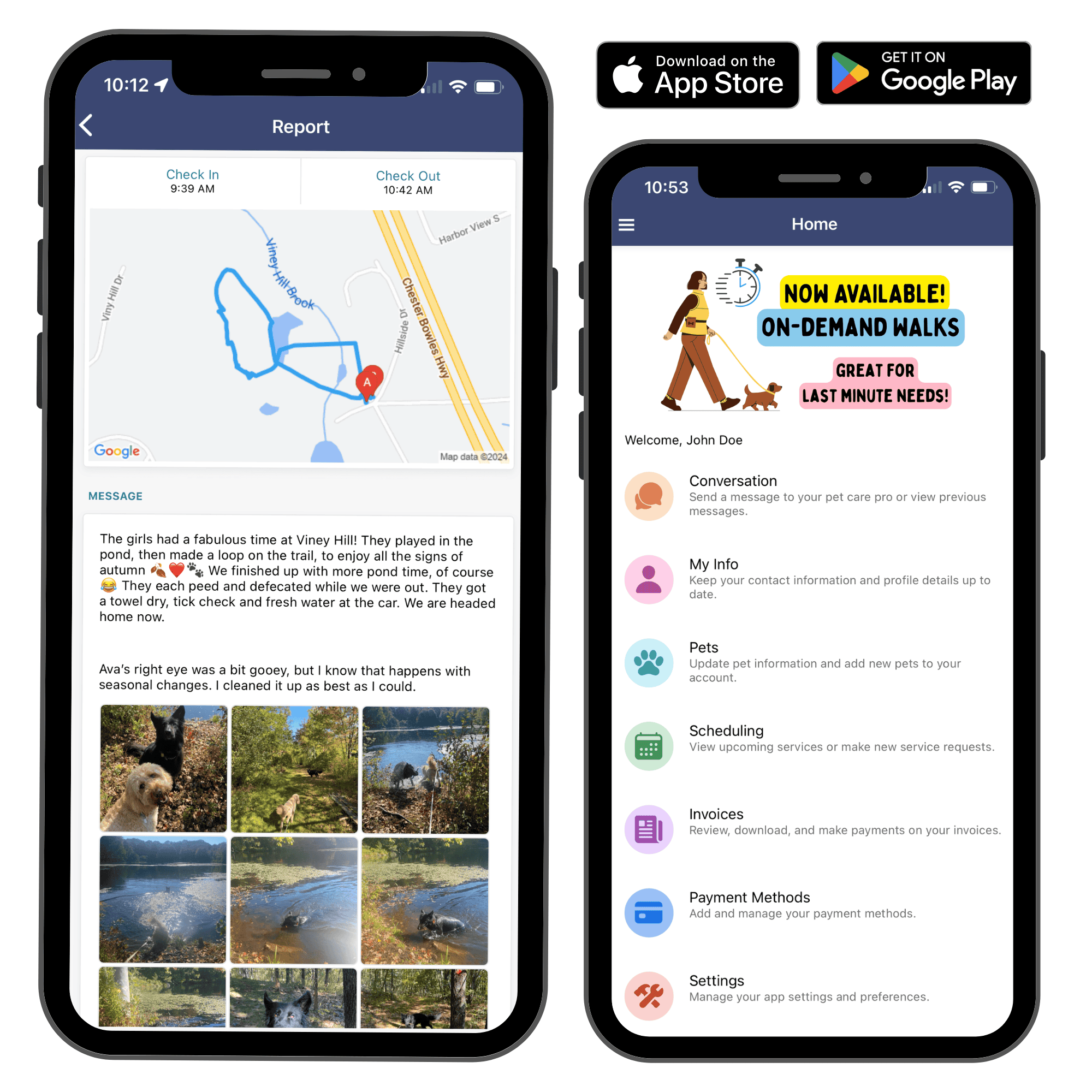 Sample visit report from the SHP client app with pictures and updates